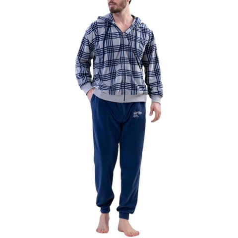 Grey-Dark Blue Hooded Fleece PJ 1