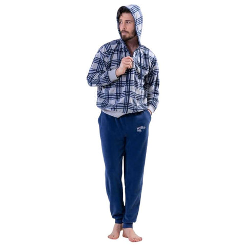 Grey-Dark Blue Hooded Fleece PJ 1
