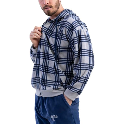 Grey-Dark Blue Hooded Fleece PJ 1