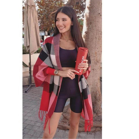 Red-Black Melissa Poncho For Women