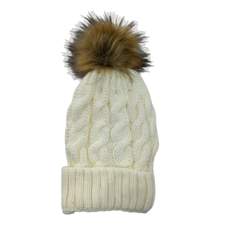 WHITE braided knitted beanie for women