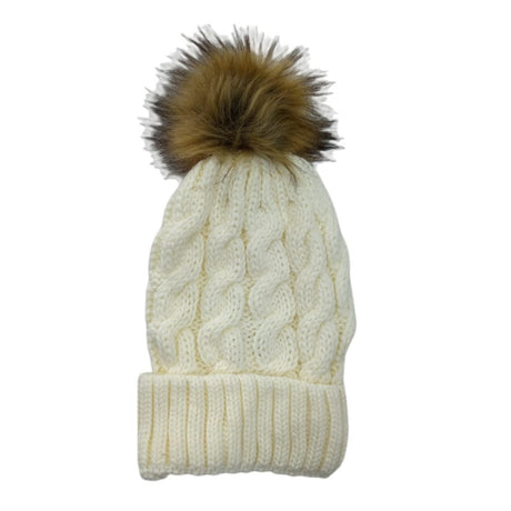 WHITE braided knitted beanie for women