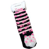 Black & pink striped socks with a cat for women