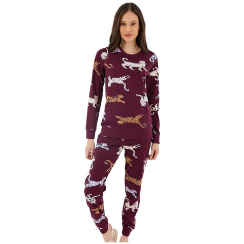 burgundy Cheetah Pattern Cotton PJ