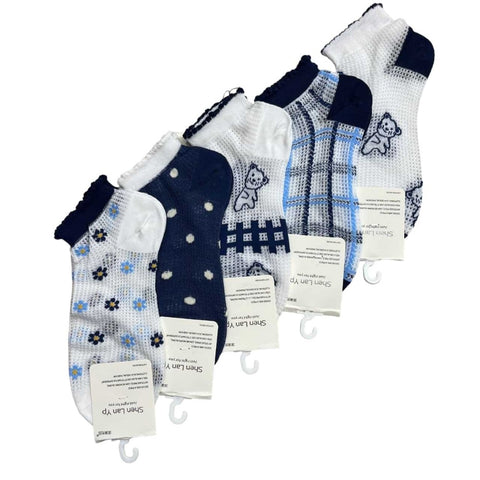 Cute Mesh Blue-White Bear Socks