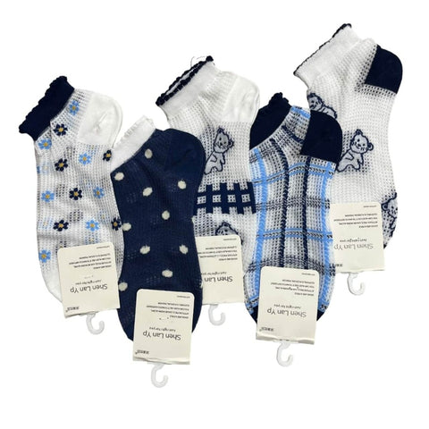 Cute Mesh Blue-White Bear Socks