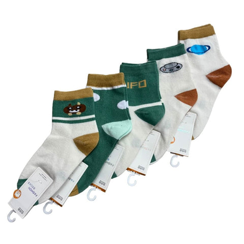 Cute UFO Green-Beige Socks Set