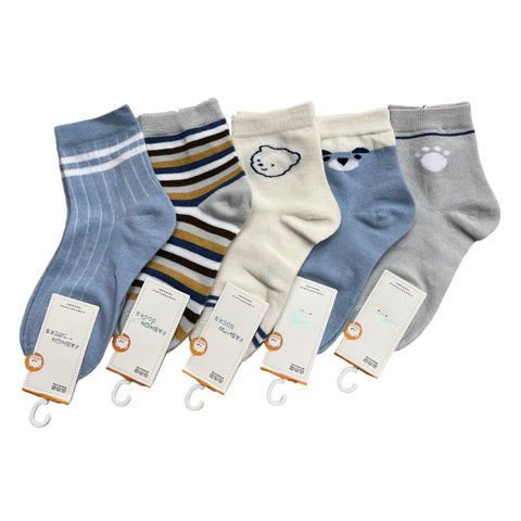 Grey and Blue Bear Striped Socks Set
