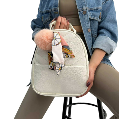 white Bella Leather Backpack