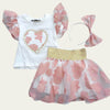 White-Pink Gold Heart Skirt Set