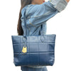 dark blue Leather Tote Bag for women